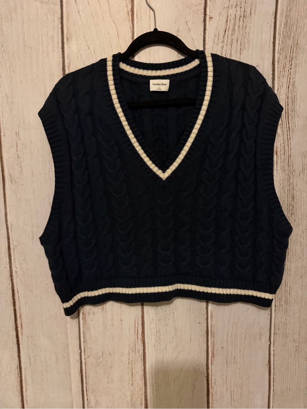 Sunday Best Aritzia Winston Sweater Vest XL Navy Blue Merino Wool Cable Knit XL